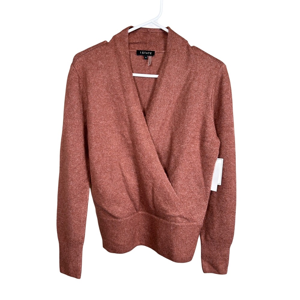 NEW 1. STATE Cozy Season Surplice‎ Sweater Women's Small Terra Earth Red Wrap